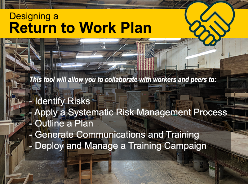 This tool will allow you to collaborate with workers and peers to:

- Identify Risks
- Apply a Systematic Risk Managment Process
- Outline a Plan
- Generate Communications and Training
- Deploy and Manage a Training Campaign


